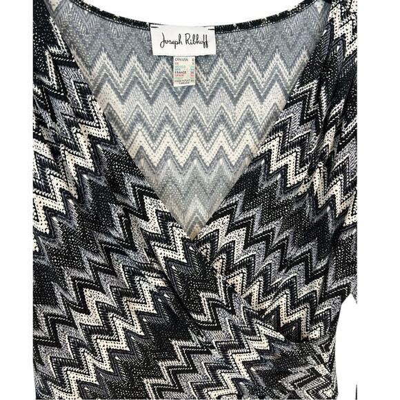 Joseph Ribkoff Black White Colorblock Stretch Zig-Zag Chevron Dress - Picture 9 of 16